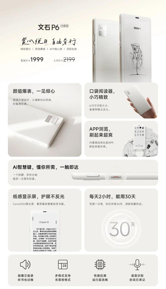 器翻盖保护套上市首发 59 元PP电子文石 P6 小白马阅读(图3)